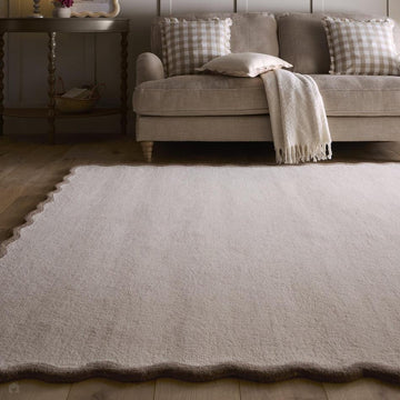 Scalloped Elsie Modern Plain Scalloped Border Hand-Woven Wool Natural/Brown Rug-Origins-Rug Love - The Most Loved Rug Store